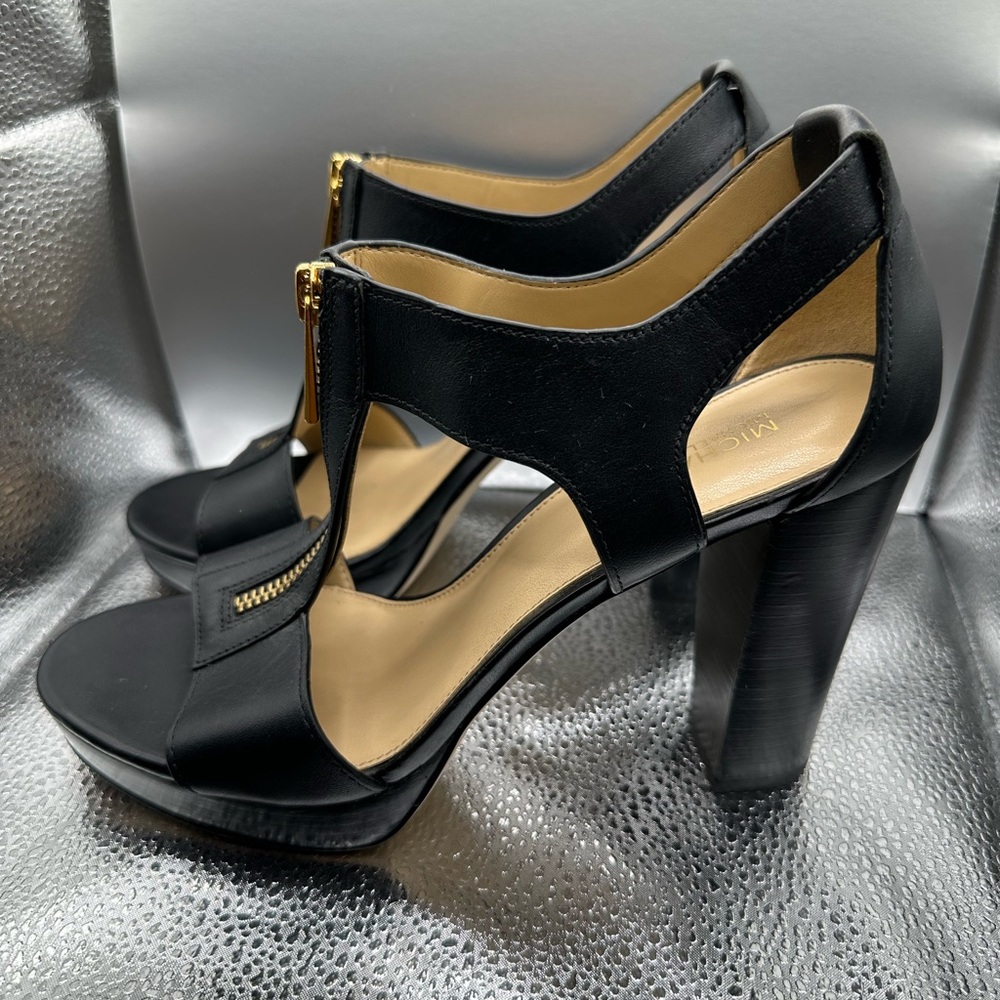 Michael Kors T-Strap Black Leather Heels